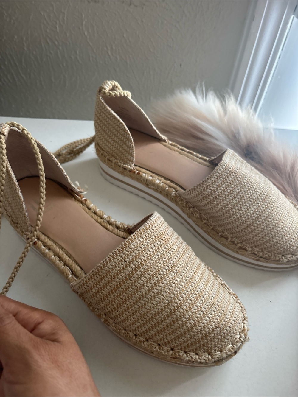 Woven Espadrille Flats in Natural Beige Jenifer Lopez size 8